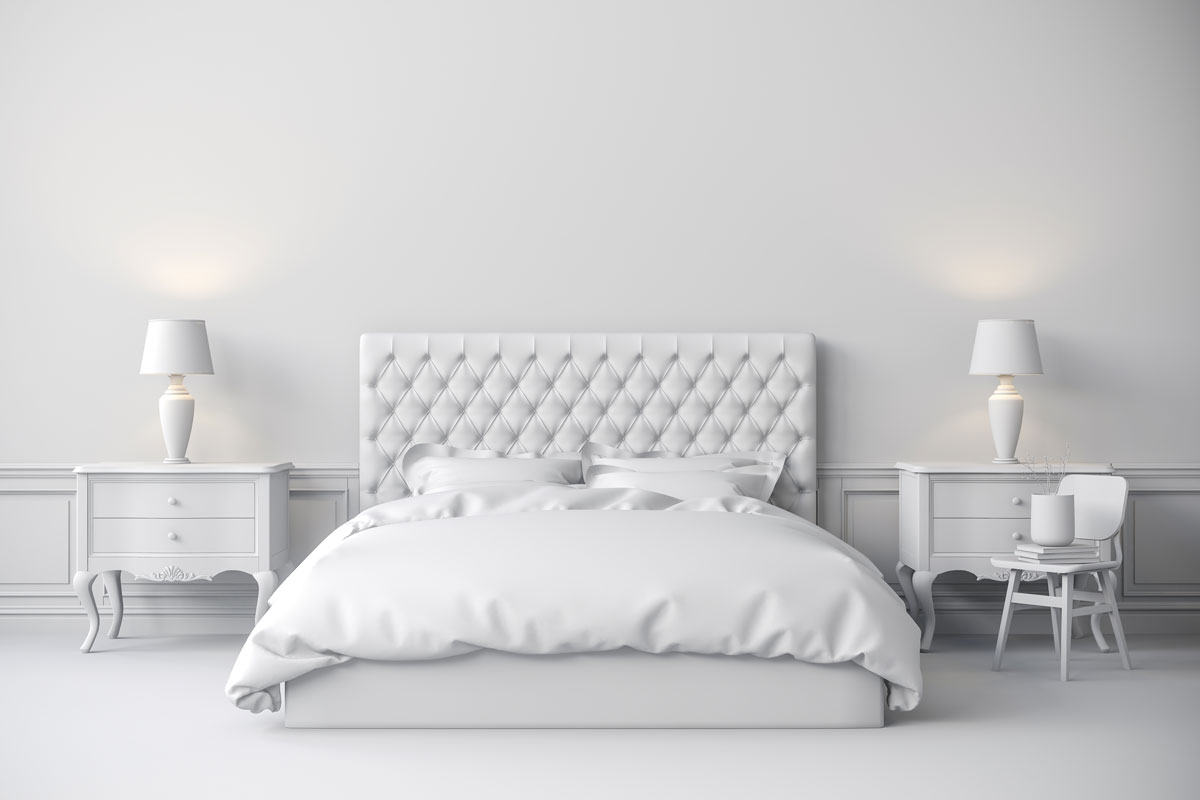 nowoczesna biała sypialnia